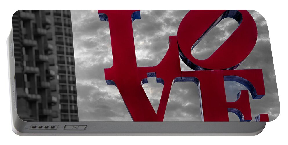 Love Sign Portable Battery Charger featuring the photograph Love Park BW #2 by Susan Candelario