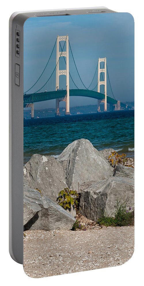 Bridge Portable Battery Charger featuring the photograph Mackinac Bridge #1 by Larry Carr