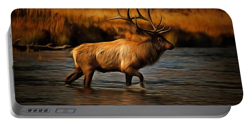 Autumn Portable Battery Charger featuring the digital art Madison Bull #2 by Mark Kiver