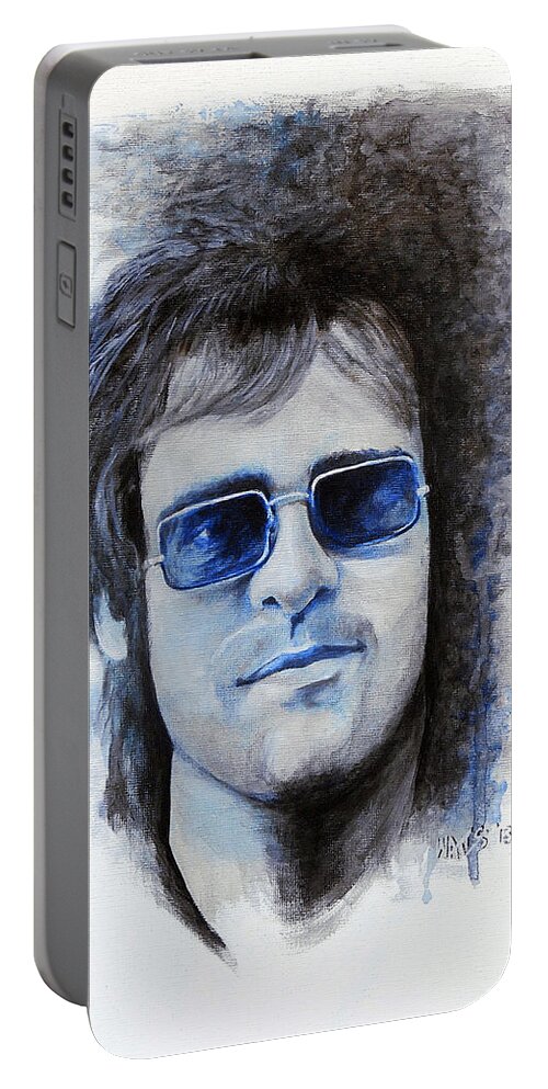 Elton John Portable Battery Charger featuring the painting Madman Across The Water #1 by William Walts
