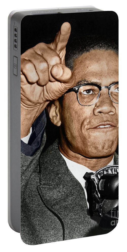 1963 Portable Battery Charger featuring the photograph Malcolm X #4 by Granger