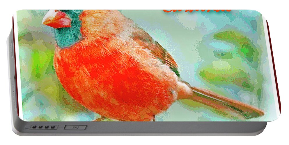 Cardinal Portable Battery Charger featuring the digital art Male Cardinal on Tree Branch by A Macarthur Gurmankin
