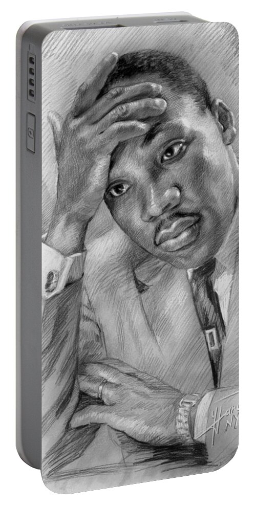 Martin Luther King Jr Portable Battery Charger featuring the drawing Martin Luther King Jr by Ylli Haruni