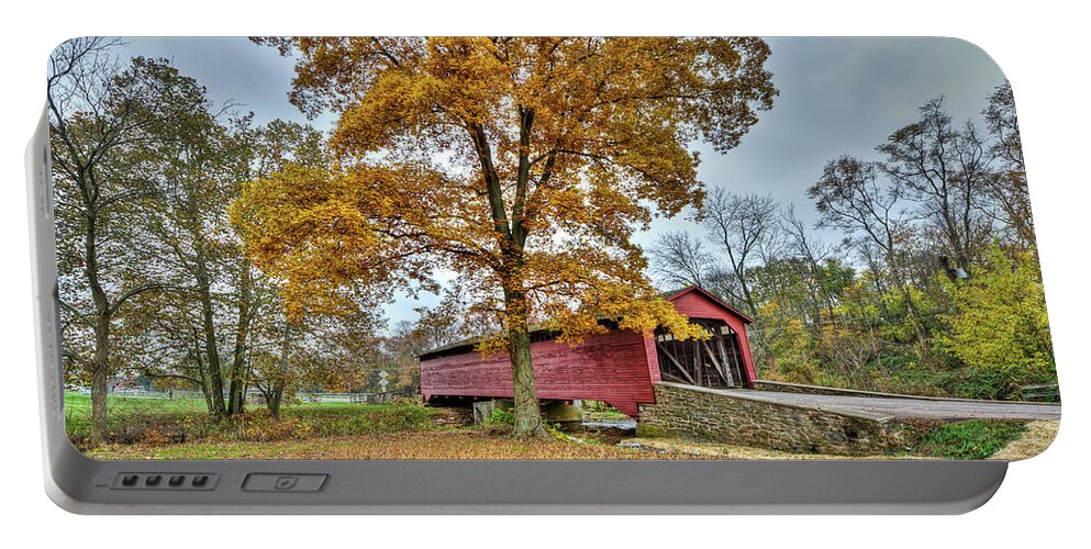 Covered Bridge Portable Battery Charger featuring the photograph Maryland Covered Bridge in Autumn #1 by Patrick Wolf