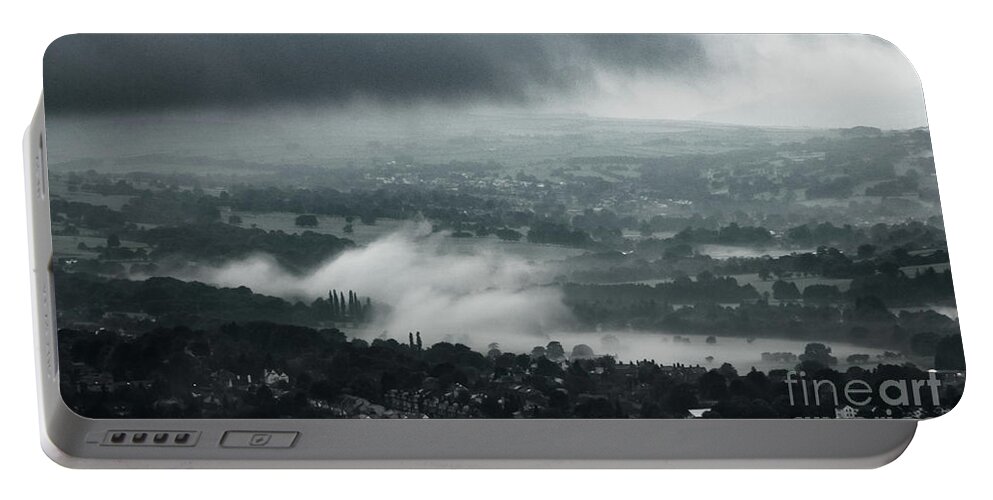 Airedale Portable Battery Charger featuring the photograph Misty morning in Ilkley #1 by Mariusz Talarek