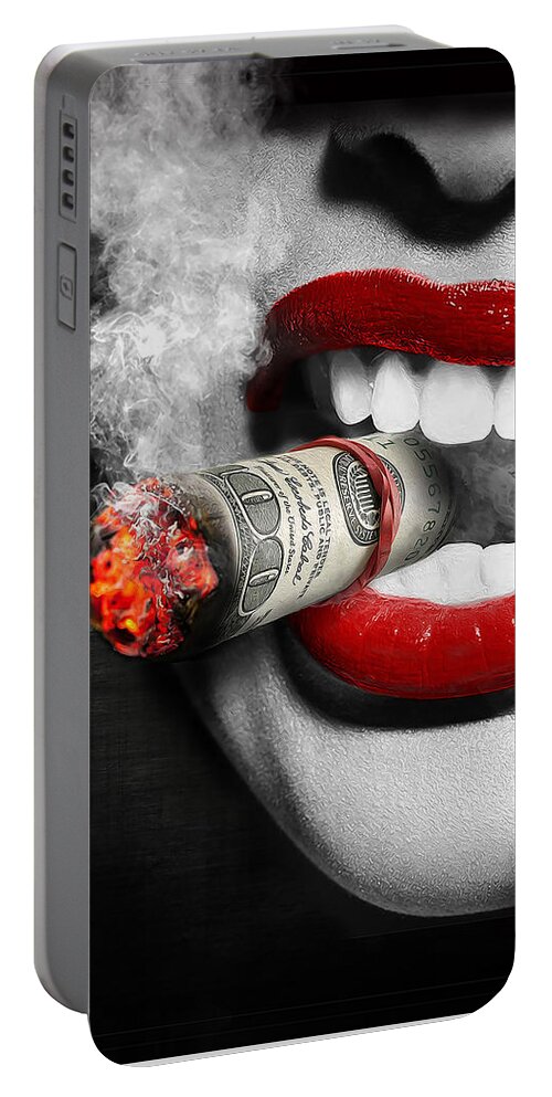 Money Portable Battery Charger featuring the digital art Money to Burn by Canvas Cultures