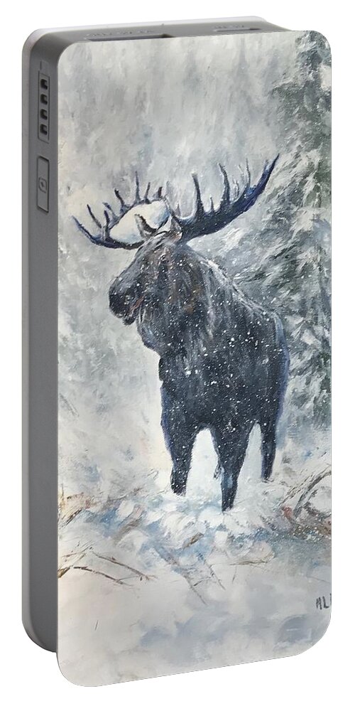 Moose Portable Battery Charger featuring the painting Moose in Winter by ML McCormick