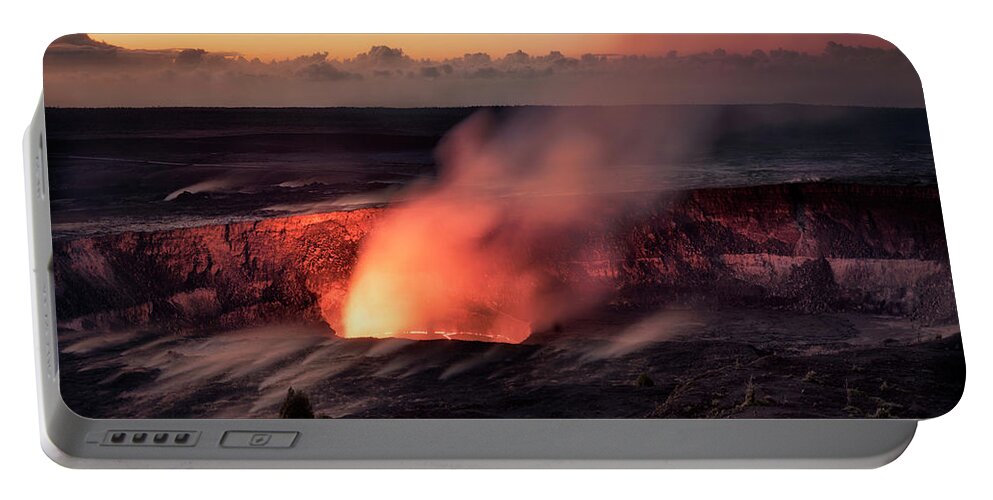 Halemaumau Crater Portable Battery Charger featuring the photograph Morning Eruption by Nicki Frates