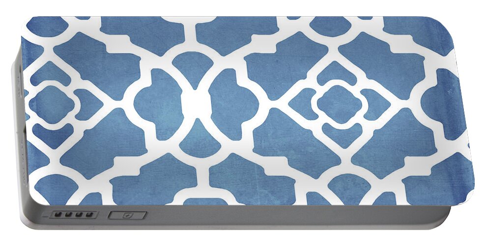 Blue Pattern Portable Battery Charger featuring the painting Moroccan Blues by Mindy Sommers