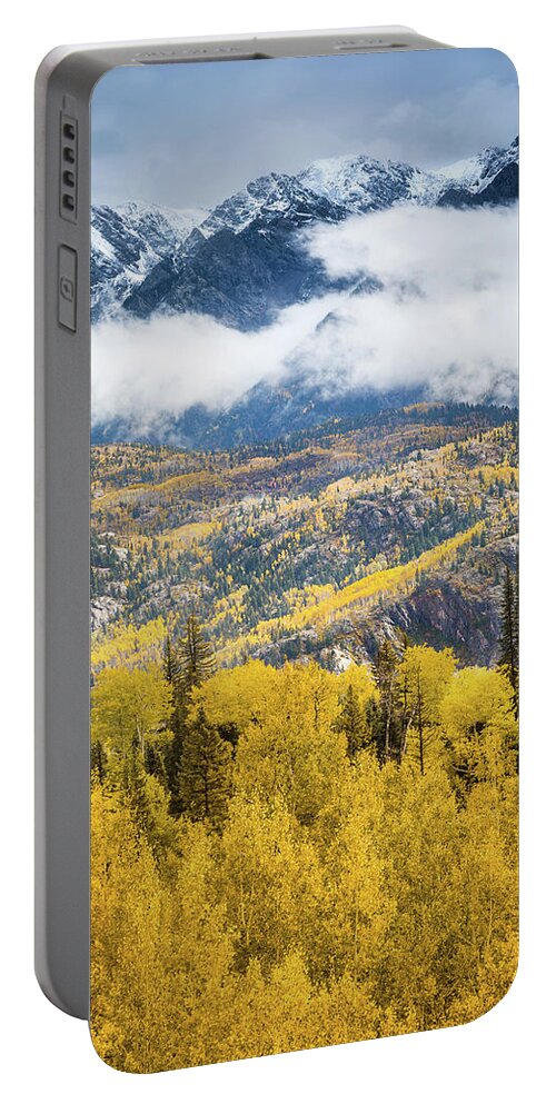 Aspens Portable Battery Charger featuring the photograph Mountain Clouds in Autumn by Jen Manganello