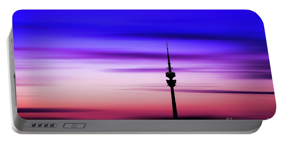 Bavaria Portable Battery Charger featuring the photograph Munich - Olympiaturm at sunset by Hannes Cmarits
