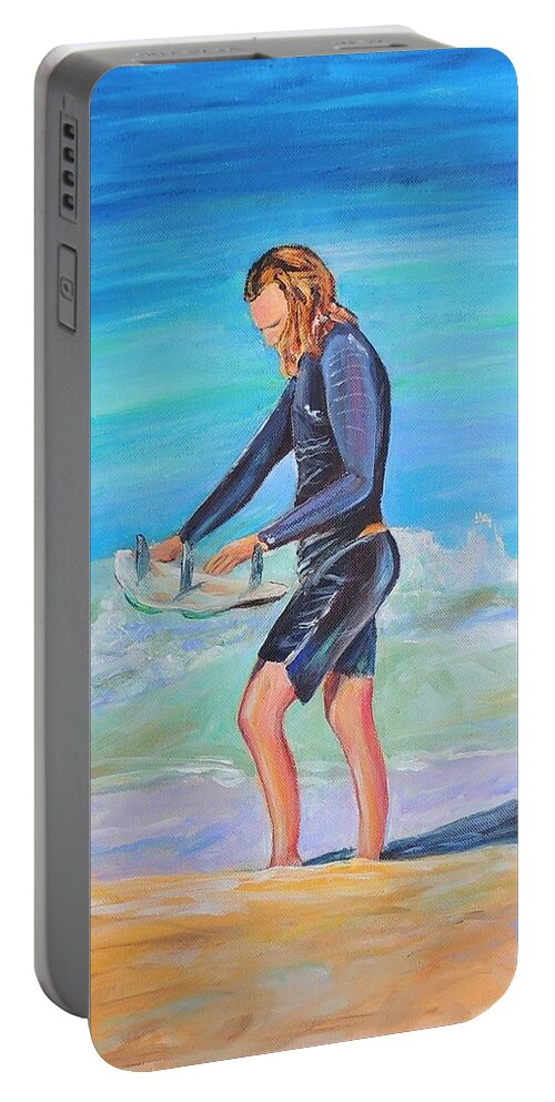  Surf Paintings Portable Battery Charger featuring the painting Noah by Patricia Piffath