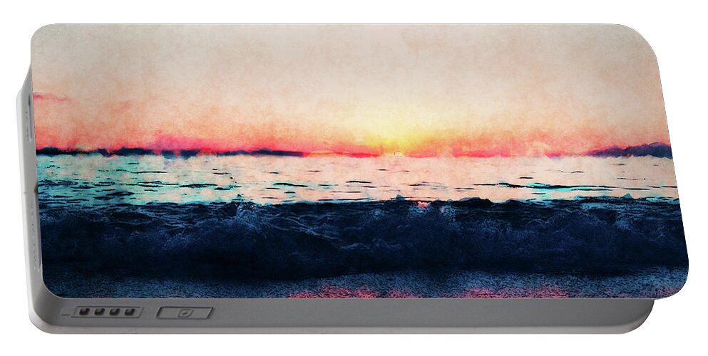 Ocean Portable Battery Charger featuring the digital art Ocean Sunset #1 by Phil Perkins