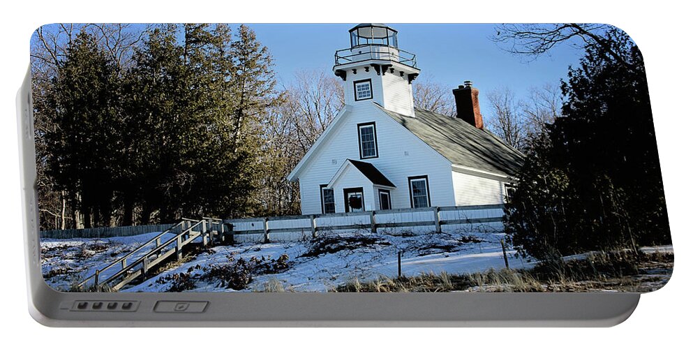 Old Mission Lighthouse Portable Battery Charger featuring the photograph Old Mission Lighthouse #1 by Laura Kinker