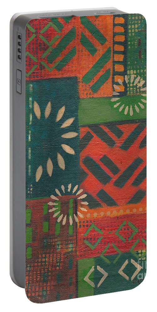 Orange Portable Battery Charger featuring the painting Orange Green Abstract #1 by Patricia Cleasby