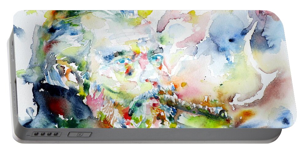 Orson Welles Portable Battery Charger featuring the painting ORSON WELLES -watercolor portrait #1 by Fabrizio Cassetta