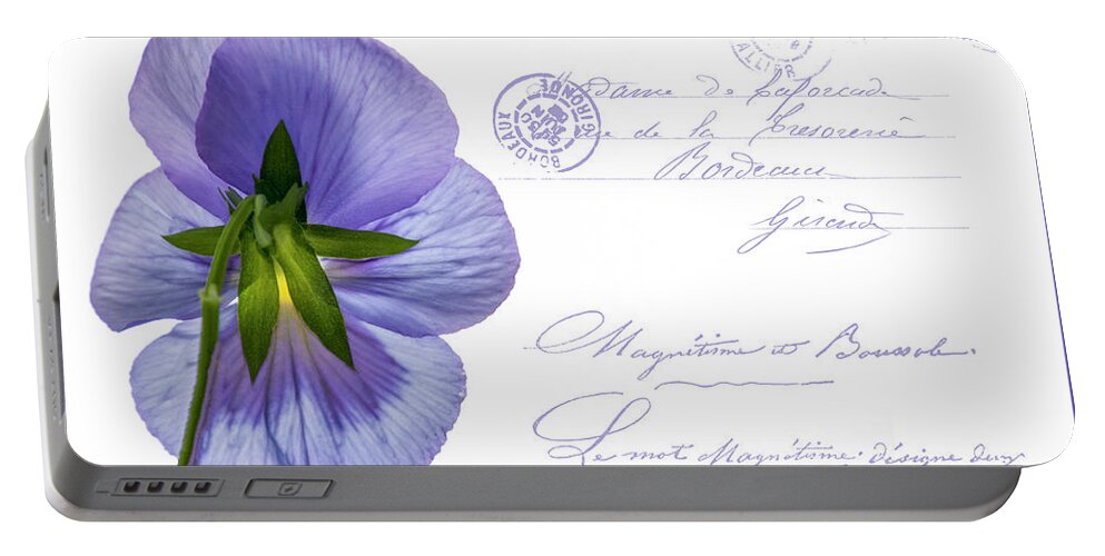 Postcard Portable Battery Charger featuring the photograph Pansy Postcard #1 by Cathy Kovarik