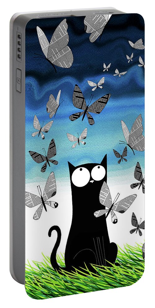 Cat Portable Battery Charger featuring the mixed media Paper Butterflies by Andrew Hitchen
