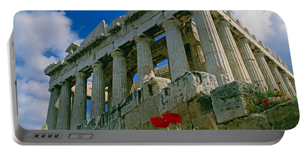 Greece Portable Battery Charger featuring the photograph Parthenon with Poppies #1 by Michele Burgess