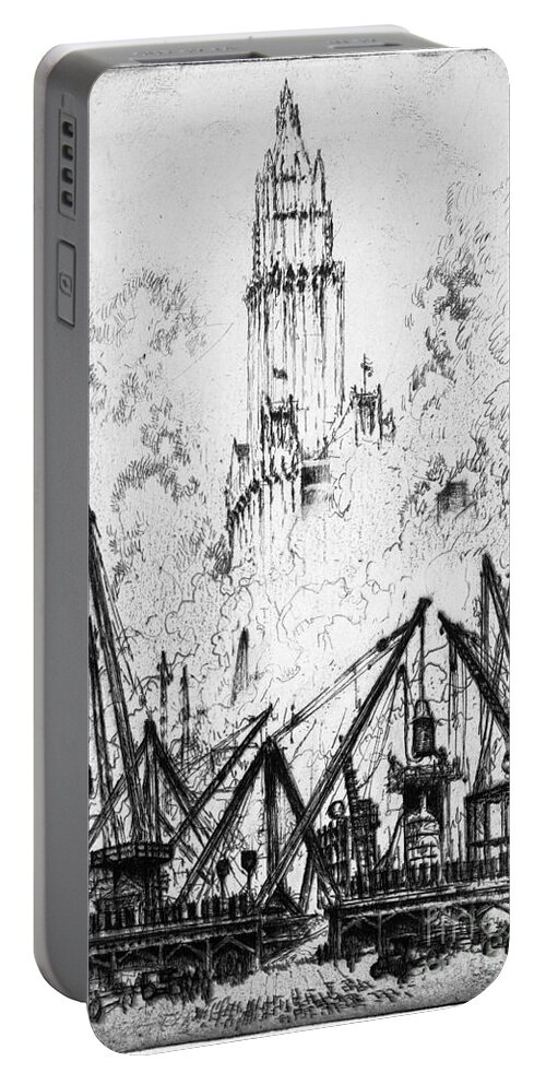 1924 Portable Battery Charger featuring the drawing Pennell New York City, 1924 #1 by Granger