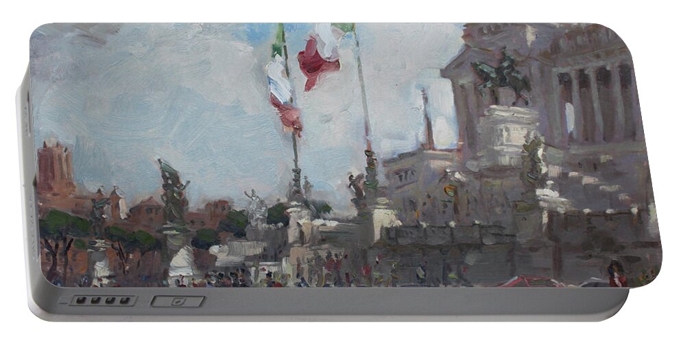 Piazza Venezia Portable Battery Charger featuring the painting Piazza Venezia Rome #2 by Ylli Haruni