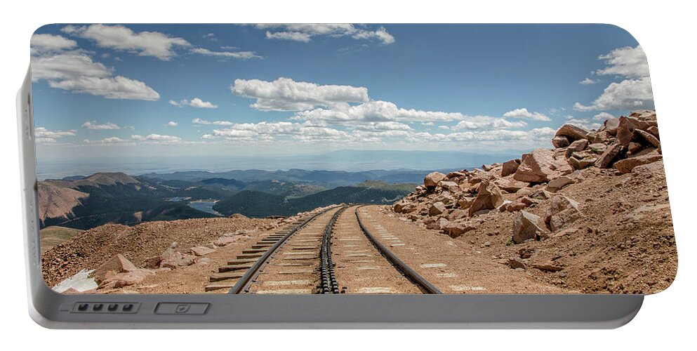 Architecture Portable Battery Charger featuring the photograph Pikes Peak Cog Railway Track at 14,110 Feet #1 by Peter Ciro