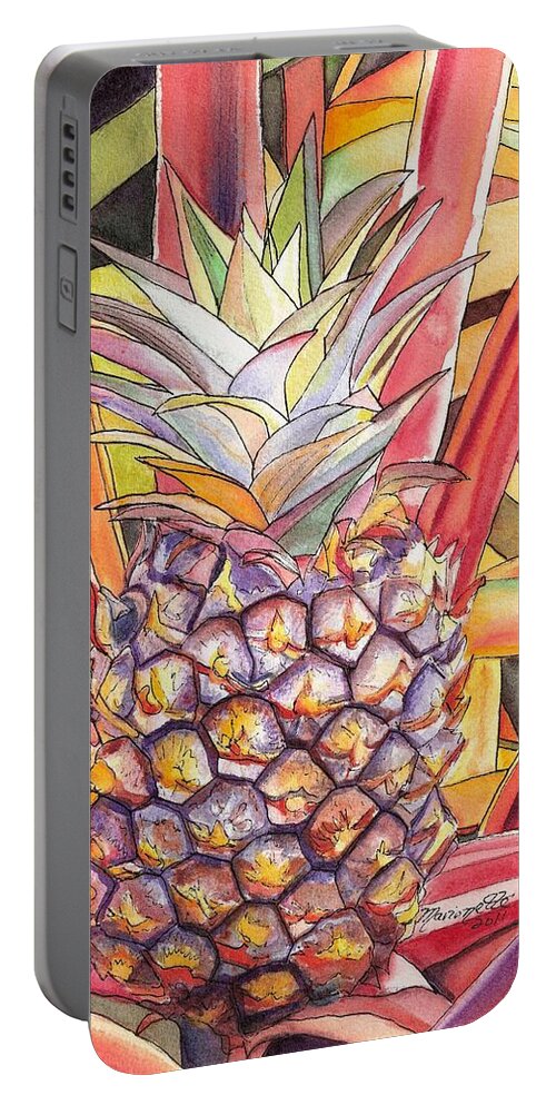 Pineapple Portable Battery Charger featuring the painting Pineapple by Marionette Taboniar