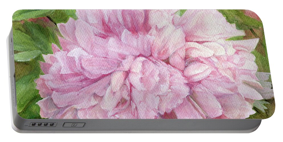 Pink Flower Portable Battery Charger featuring the painting Pink Peony by Laurie Rohner