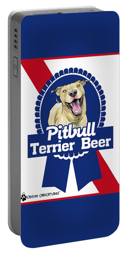 Pit Bull Portable Battery Charger featuring the drawing Pit Bull Terrier Beer #1 by John LaFree