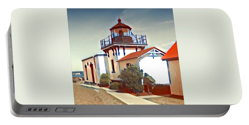 Abstract Portable Battery Charger featuring the photograph Point-No-Point Lighthouse #5 by Jerry Abbott