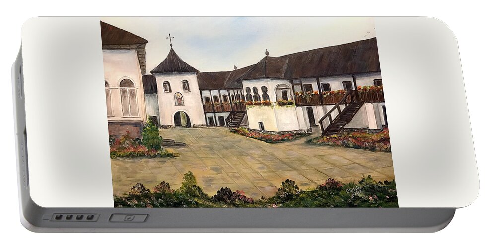 Monastery Paint Portable Battery Charger featuring the painting Polovragi Monastery - Romania #1 by Dorothy Maier