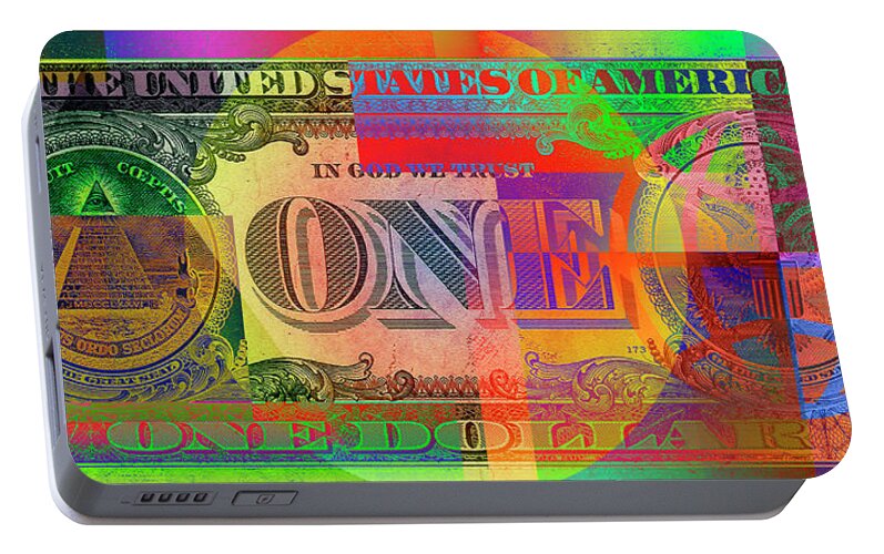 visual Art Pop By Serge Averbukh Portable Battery Charger featuring the photograph Pop-Art Colorized One U. S. Dollar Bill Reverse #1 by Serge Averbukh