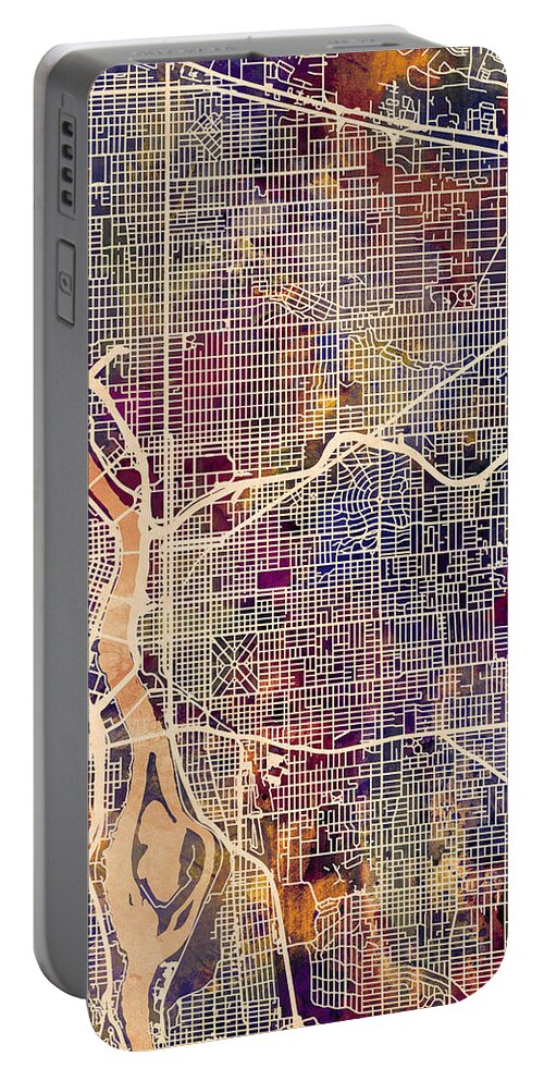 Portland Portable Battery Charger featuring the digital art Portland Oregon City Map by Michael Tompsett