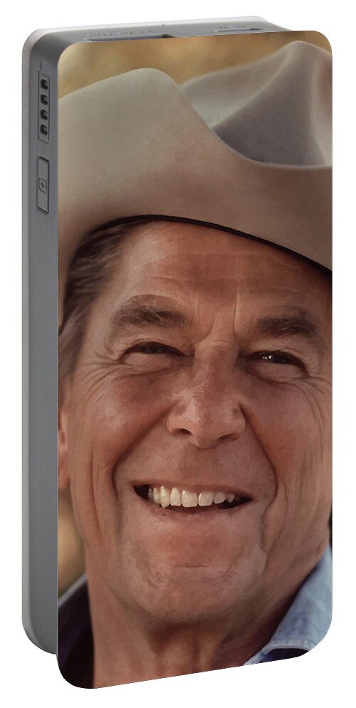Ronald Reagan Portable Battery Charger featuring the photograph President Ronald Reagan #1 by War Is Hell Store
