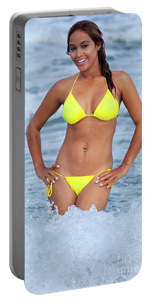 Pretty woman in sexy yellow bikini #1 Portable Battery Charger by Anthony  Totah - Pixels