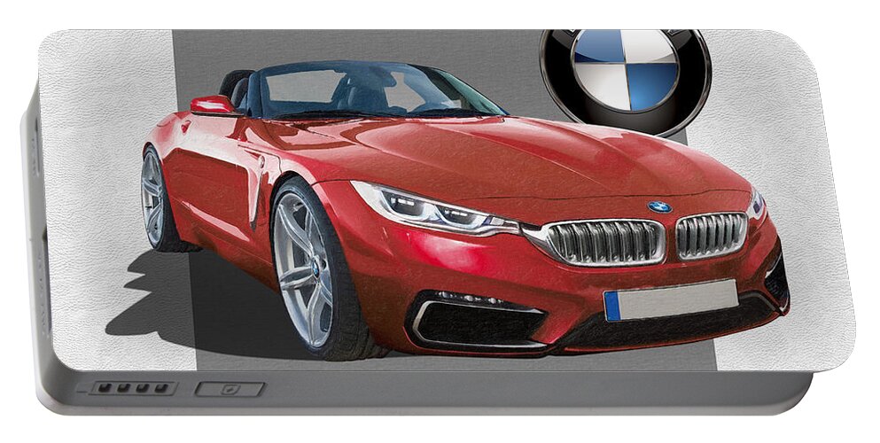 �bmw� Collection By Serge Averbukh Portable Battery Charger featuring the photograph Red 2018 B M W Z 5 with 3 D Badge by Serge Averbukh