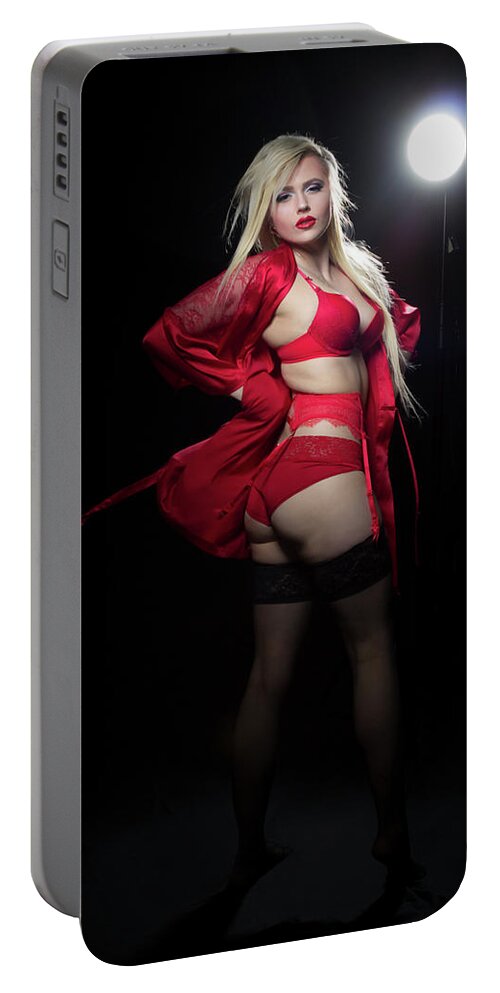 Sexy Portable Battery Charger featuring the photograph Red Lingerie by La Bella Vita Boudoir