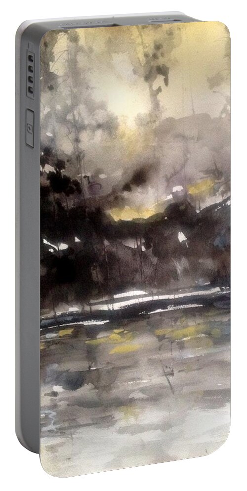 Yellows Portable Battery Charger featuring the painting Rivers of Light Series #1 by Robin Miller-Bookhout