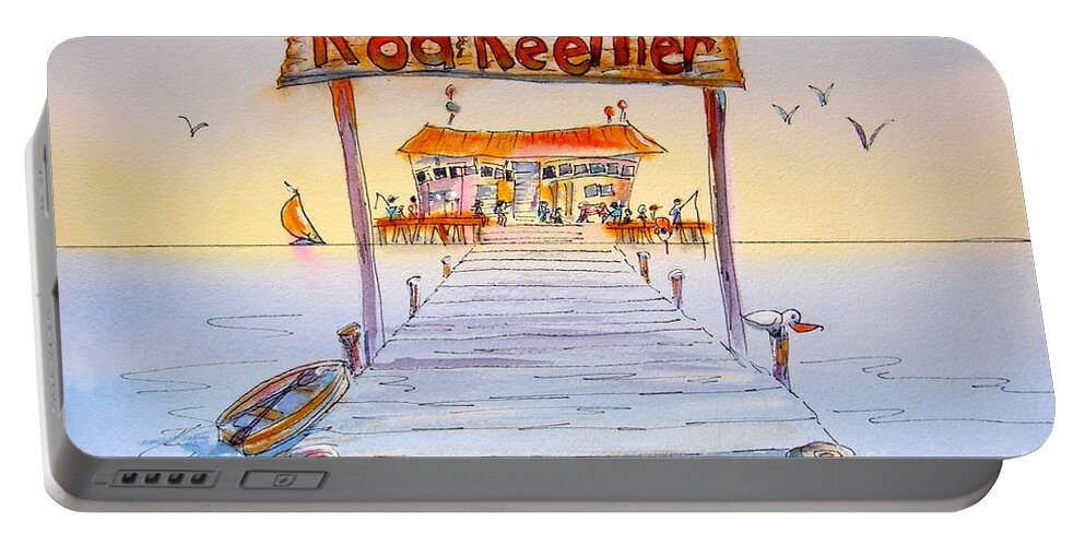 Florida Portable Battery Charger featuring the painting Rod and Reel Pier by Midge Pippel