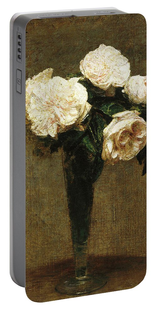 Henri Fantin-latour Portable Battery Charger featuring the painting Roses in a Vase #1 by Henri Fantin-Latour