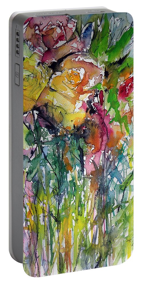 Rose Portable Battery Charger featuring the painting Roses #1 by Kovacs Anna Brigitta