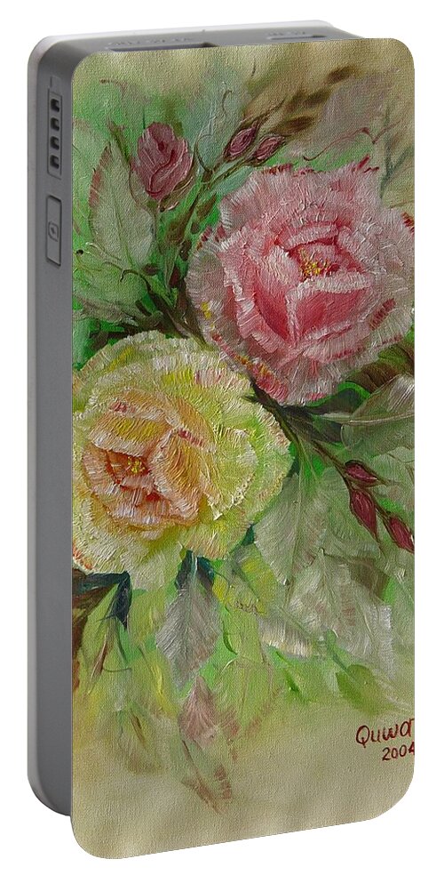 Roses Portable Battery Charger featuring the painting Roses #1 by Quwatha Valentine