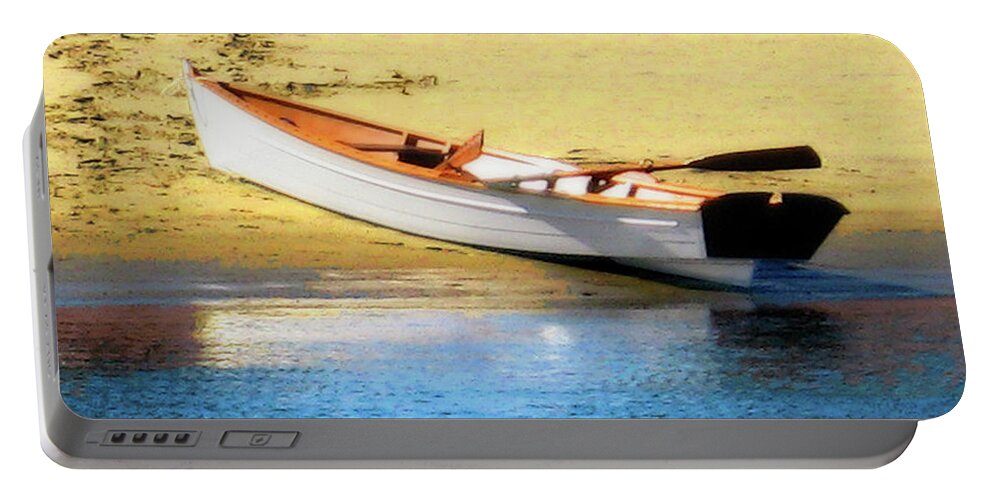 Rowboat Portable Battery Charger featuring the photograph Rowboat at Mother's Beach #1 by Timothy Bulone