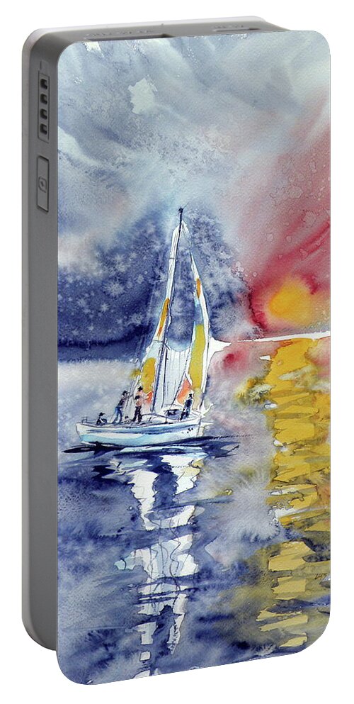 Sailboat Portable Battery Charger featuring the painting Sailboat at sunset #1 by Kovacs Anna Brigitta