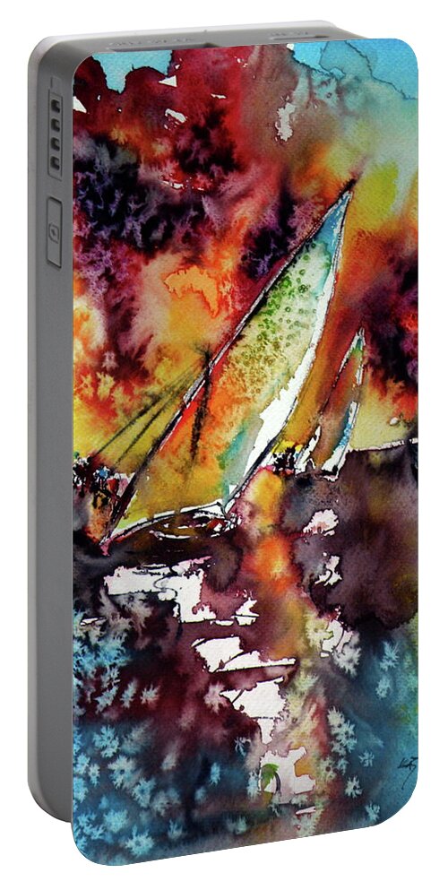 Sailboat Portable Battery Charger featuring the painting Sailboats at the sunshine #1 by Kovacs Anna Brigitta