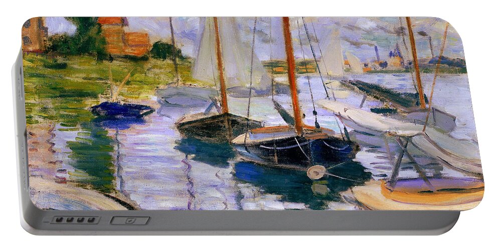 French Art Portable Battery Charger featuring the painting Sailboats on the Seine by Claude Monet