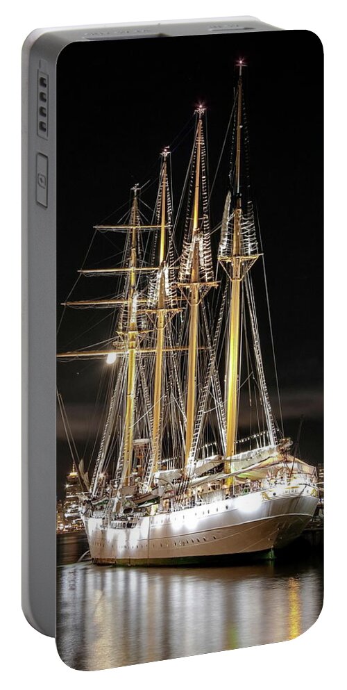 Alex Lyubar Portable Battery Charger featuring the photograph Sailing ship at the pier by Alex Lyubar