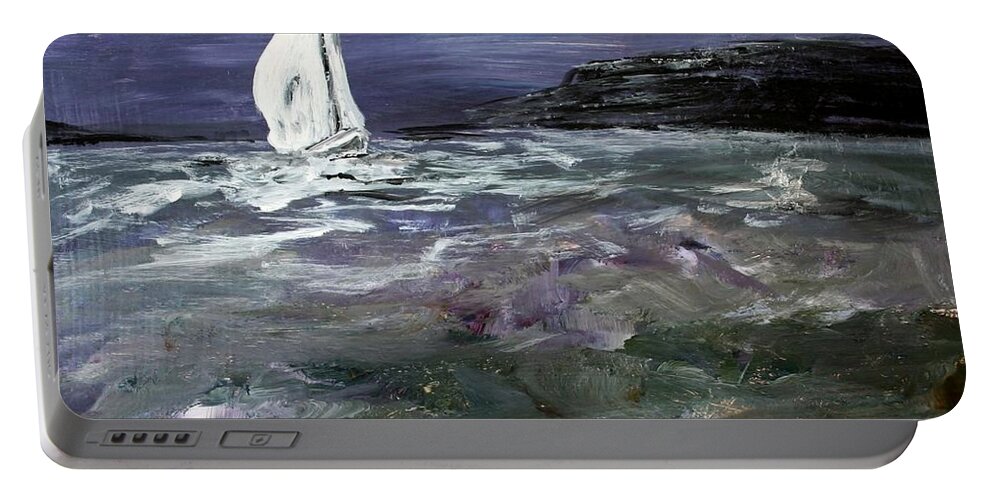 Sailboat Portable Battery Charger featuring the painting Sailing the Julianna #1 by Julie Lueders 