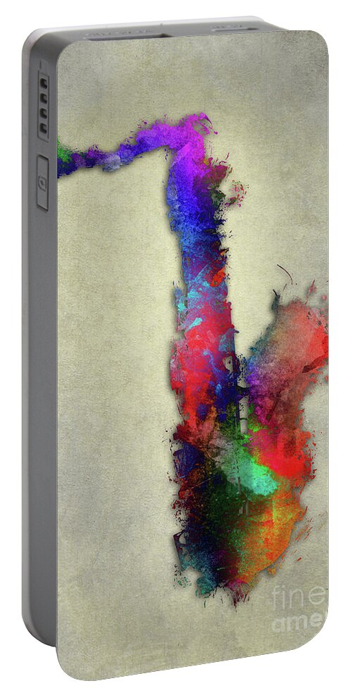 Woodwind Instrument Portable Battery Charger featuring the digital art Saxophone #1 by Justyna Jaszke JBJart