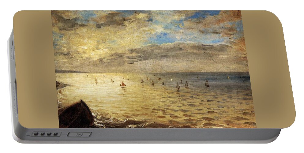 Boat Portable Battery Charger featuring the painting Sea Viewed from the Heights of Dieppe #1 by Eugene Delacroix